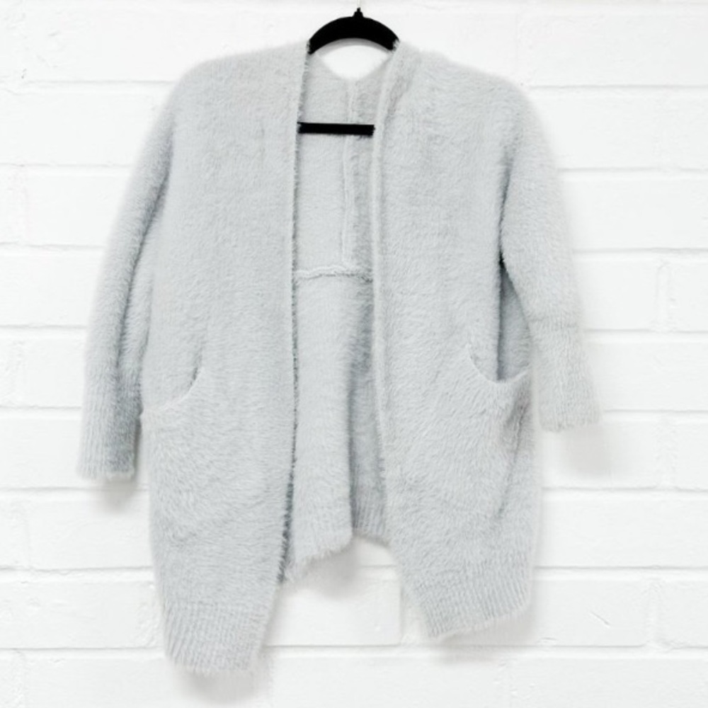 CHIC WISH PALE BLUE SUPER SOFT OPEN FRONT SWEATER! Dolman 3/4 Sleeve Pockets